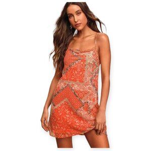 Resort Ready Red Multi Print Cowl Neck Mini Slip Lulu's Dress